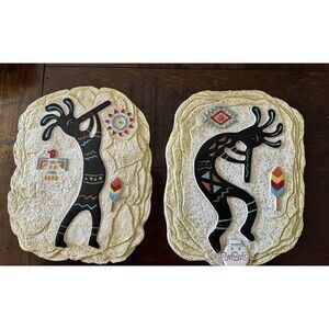 2 Kokopelli Wall Plaques Native American Fertility, Agriculture God‎ Southwest